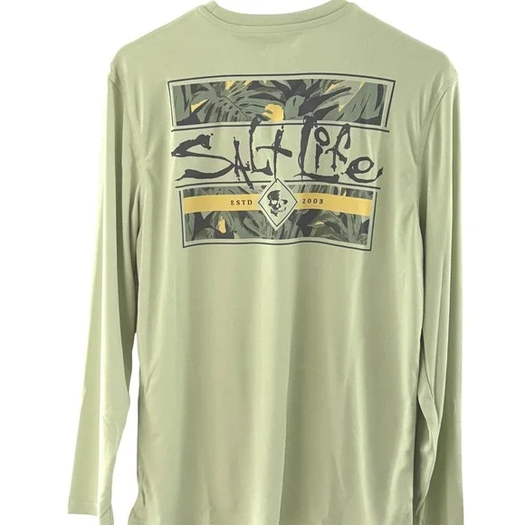 New Salt Life Performance Shirt Mens Small Green Long Sleeve UVapor UPF 50 - Picture 4 of 10